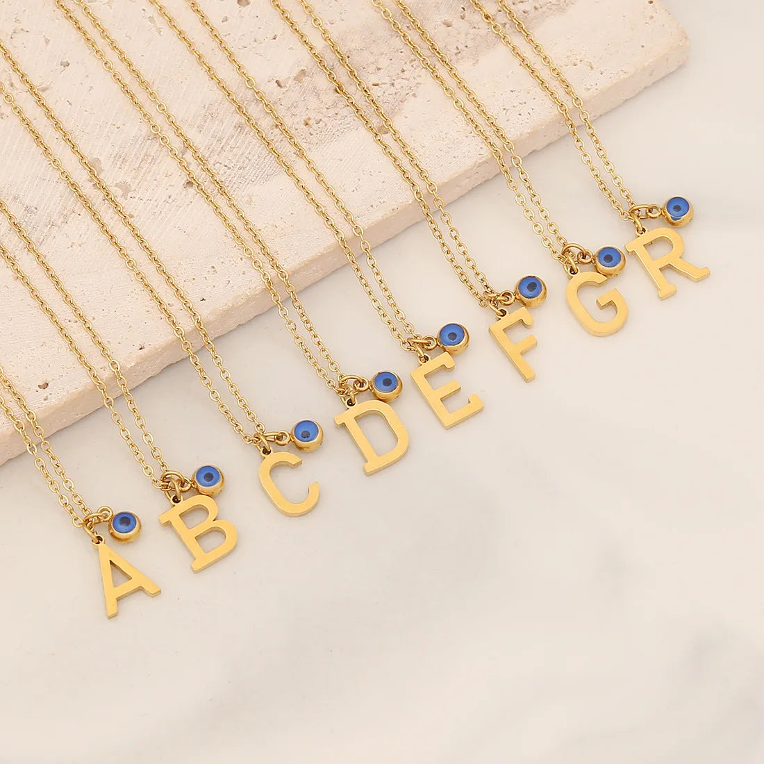 Gold-Filled Necklace Initial with A-Z Pendant Blue Eye Charm Stainless Steel Chain Gold Choker Jewelry for Women
