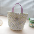 Quilted Floral Canvas Bucket Bags Set - Crochet Flower Decor Handheld Purse for Children/ Women