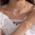 YF6351 New Stainless Steel Simple Jewelry Set 18k Gold Plated Heart Shaped Necklace Love Zircon Pendant Bracelet