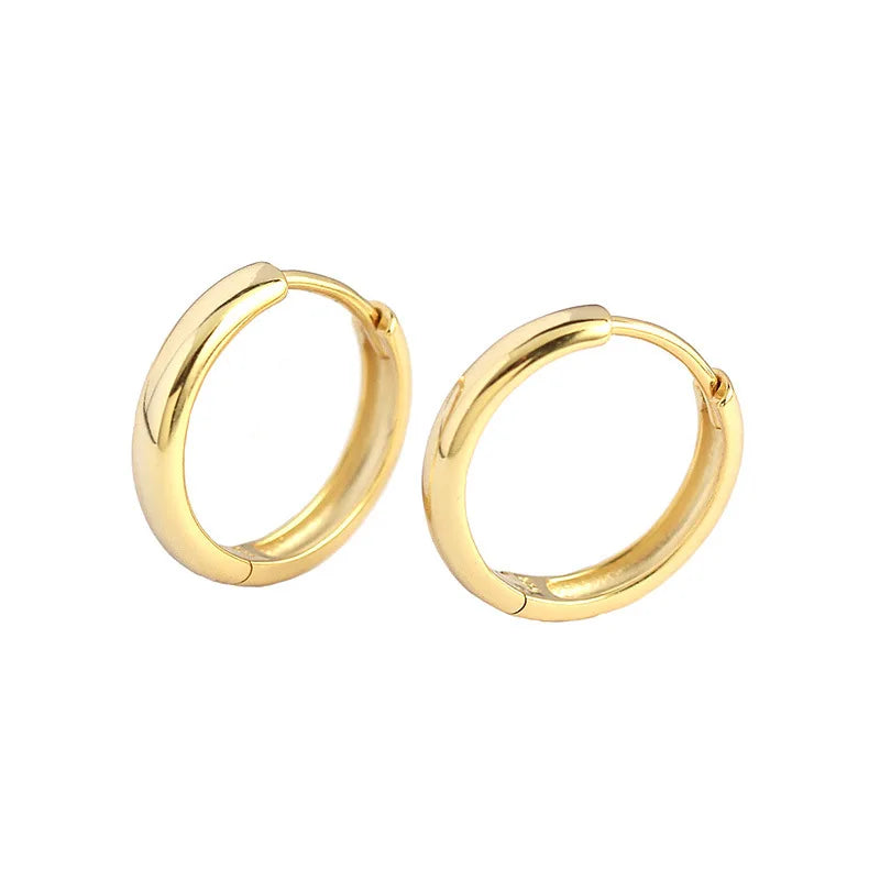 Jietao Wholesale 12mm 14mm 16mm Sterling Silver Hoop Earrings 18k Gold Dainty Classic Thick Medium Earrings for Wedding Gift
