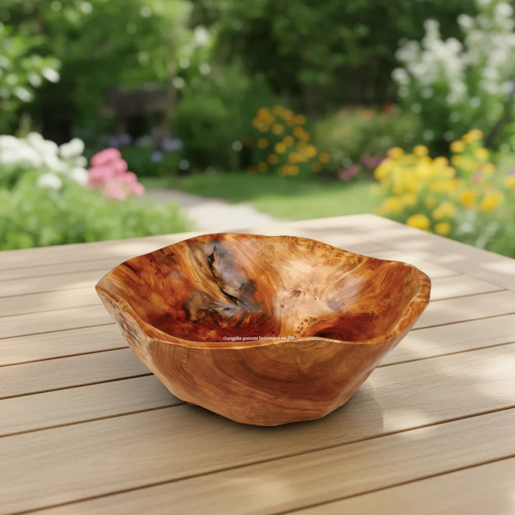 Guansen  8-9inch  Whole Wood Hand Made  Salad Server  Personalized Salad Server BOWL Unique Salad Bowls Root Wood Bowl