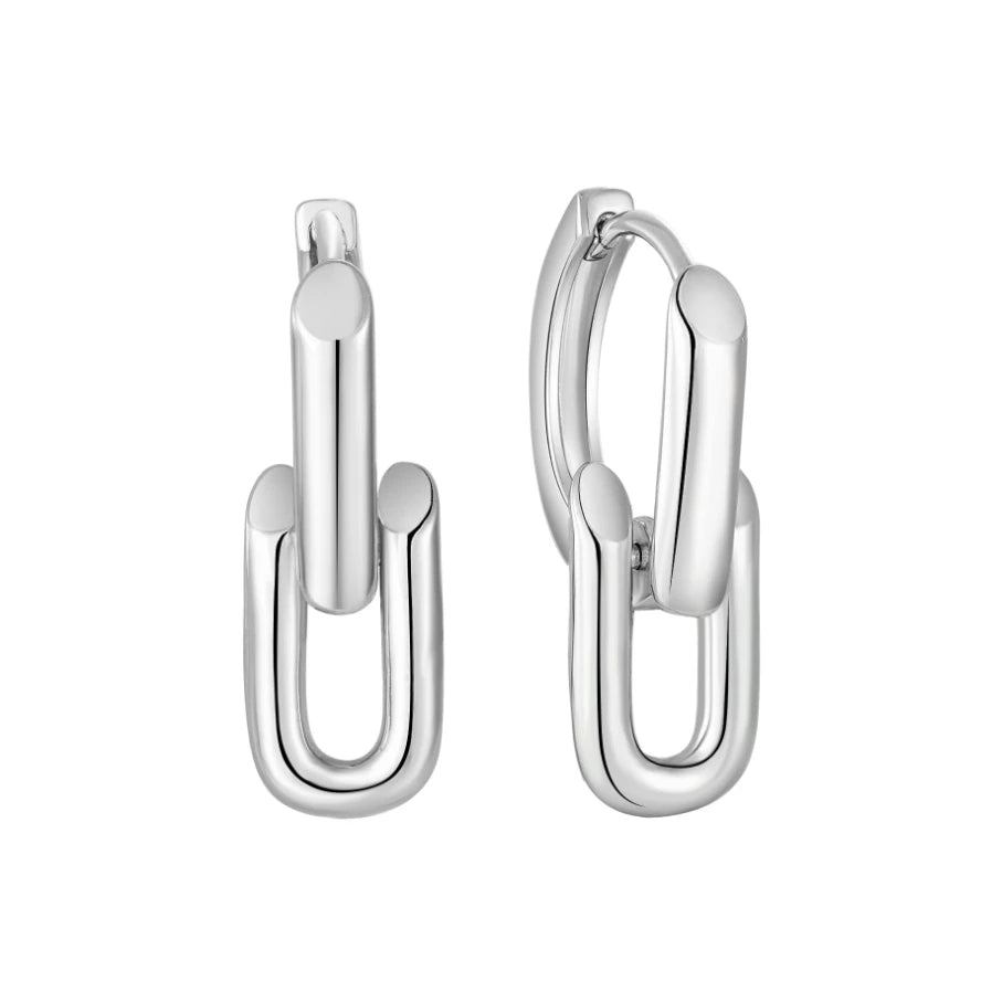 YILUN Durable Rhodium Plated 925 Sterling Silver Chain Link Earrings Jewelry for Everyday Wear