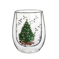 Classic Large Double Wall Glass Coffee Mug 370ml Christmas Tree Printed Inside for Home or Party Use