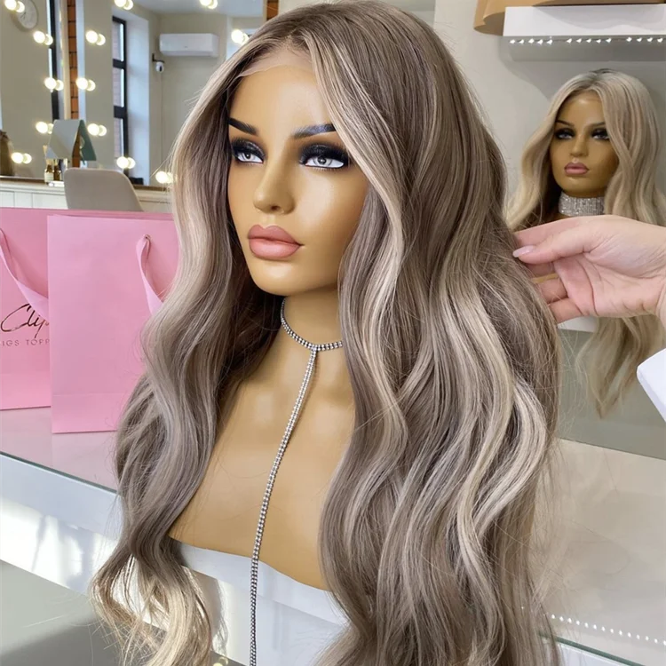 Kosher Quality 12A Highlight Ash Brown Color Wave Raw Unprocessed Human Hair 13x4 Lace Front Wigs for Women