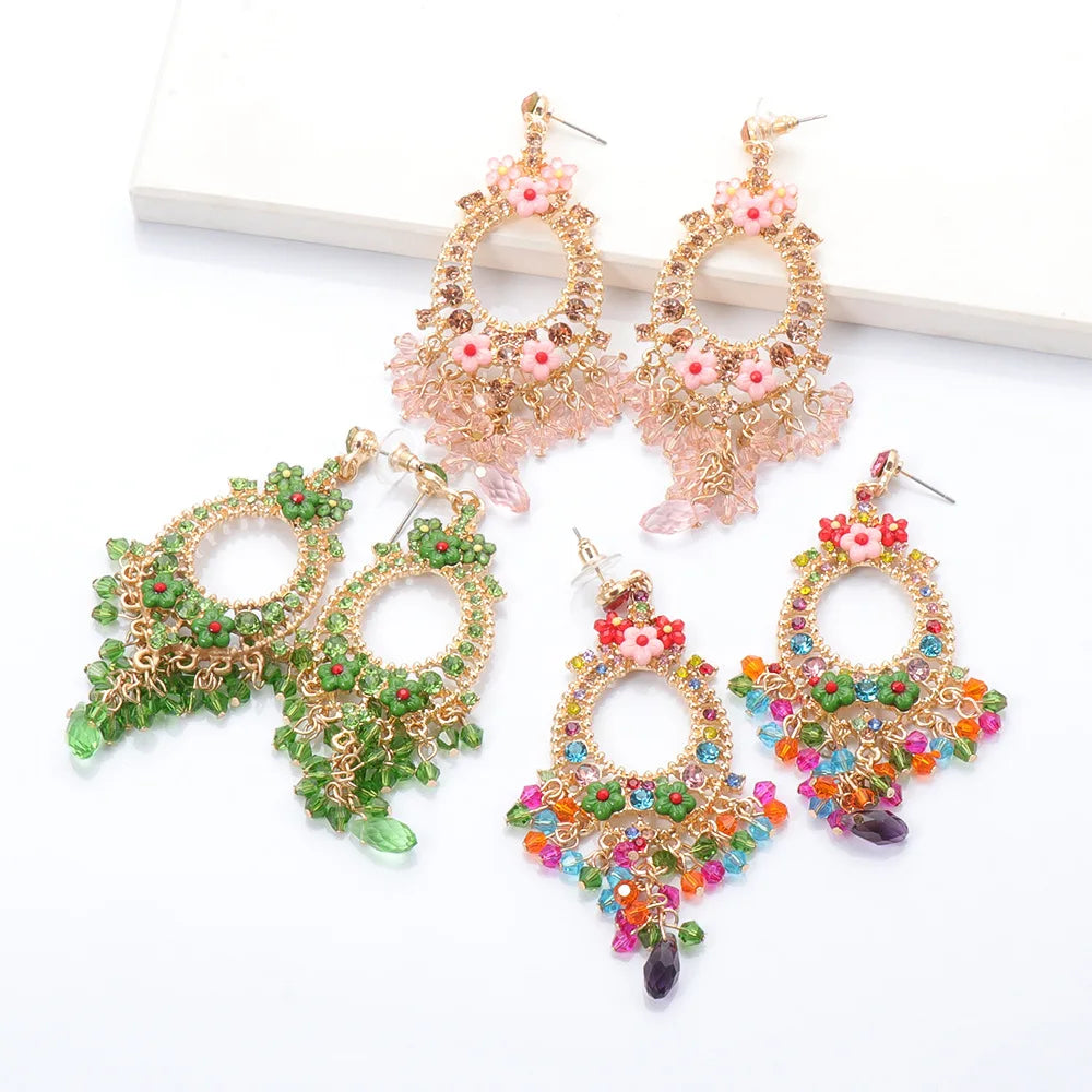 JJ55139 New Design Bohemian Style Earrings Women Flower Drop Earrings Jewelry