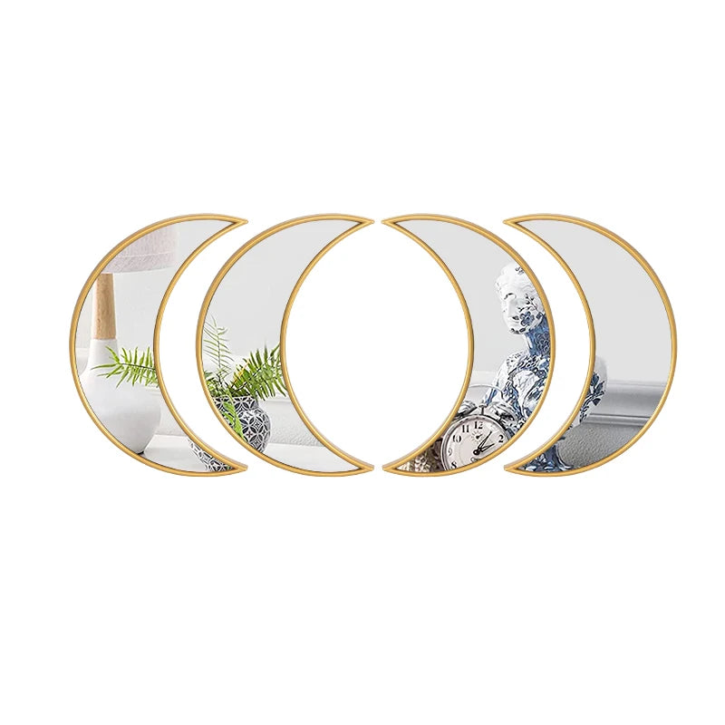 4pcs Golden Plastic Bohemian Moon Phase Mirror Set Contemporary Design for Living Room Bedroom Wall Decor