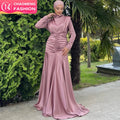 Thick Satin Fashion Abaya Dress with Advanced Pleated Waist and Slim Sleeve for Muslim Women 6664#
