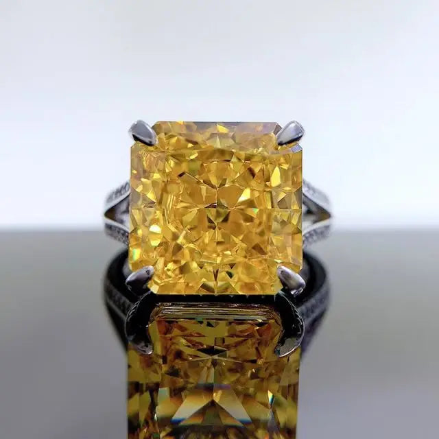 925 Sterling Silver Yellow Cubic Zirconia Square Brilliant Princess Cut CZ Solitaire Engagement Ring for Women