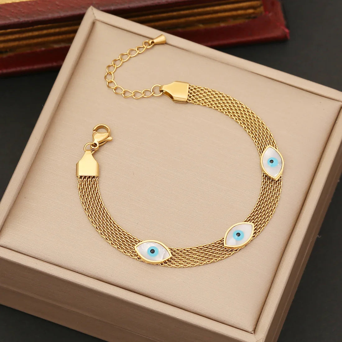 New Fashion 5 Style 18k Gold Plated Stainless Steel Butterfly Bracelet Zircon Blue Eye Bracelet for Women