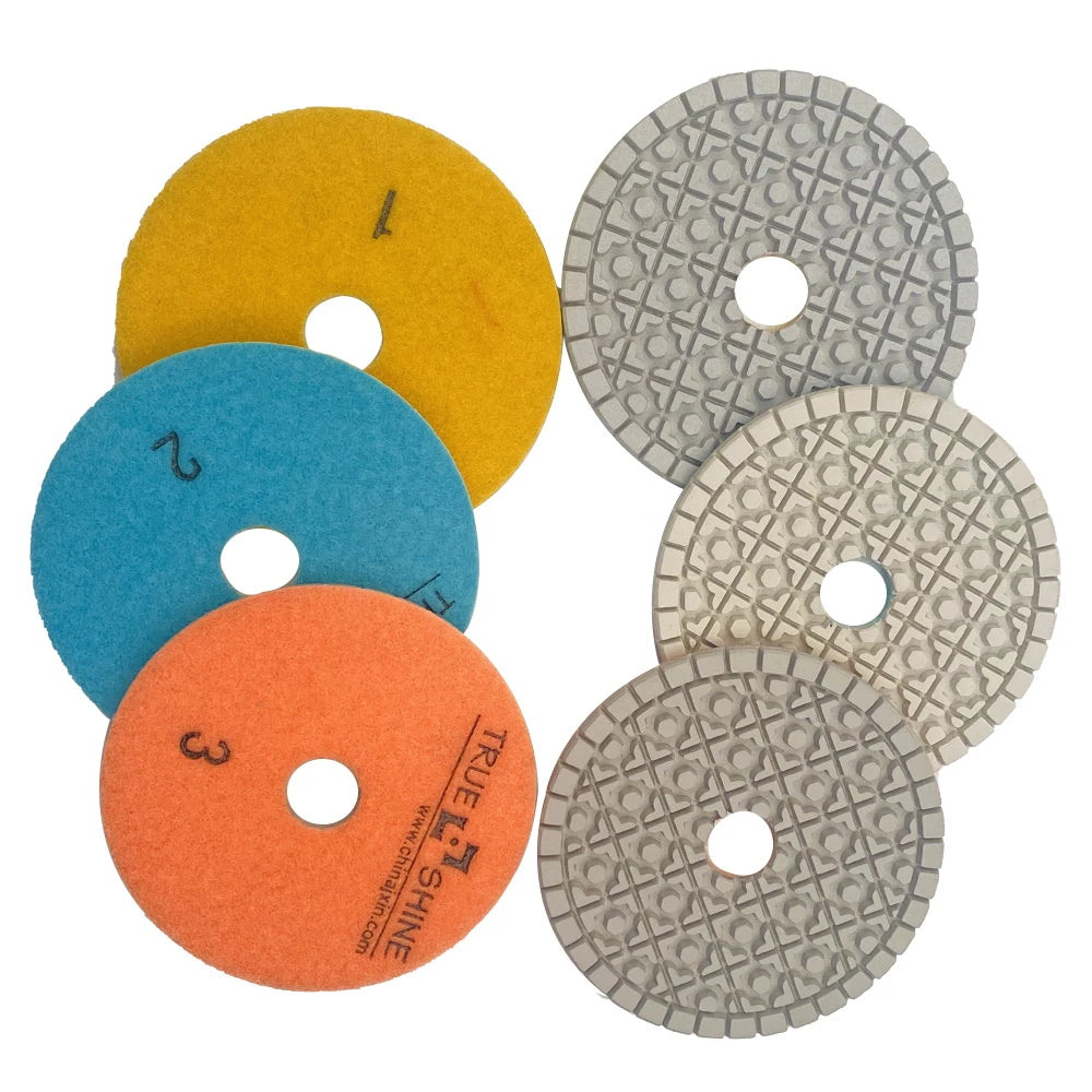 Wholesale OEM TRUESHINE 4inch Quartz Marble Granite Flexible Hybrid Diamond Coarse Abrasive Durable 3 Step Polishing Pads