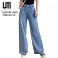 Custom Logo New Women's Denim Pants - High Waist Wide Leg Jeans (Streetwear Straight Trousers with Pockets)
