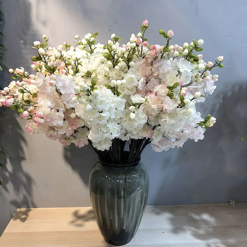 CB011 Wholesale Artificial White pink Silk Sakura Flowers Branch Cherry Blossom Stem for Wedding Home Decoration