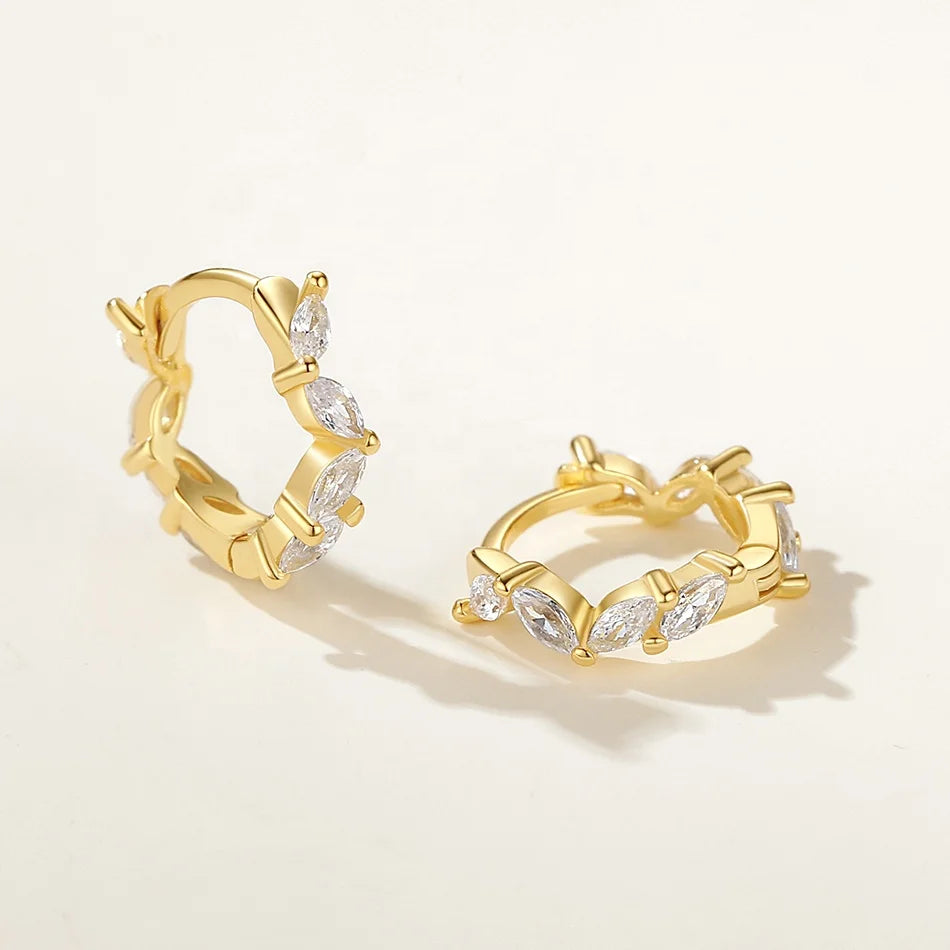 Nagosa 925 Sterling Silver 18k Gold Vermeil Marquise Cubic Zircon Stacked Hoop Earrings for Women