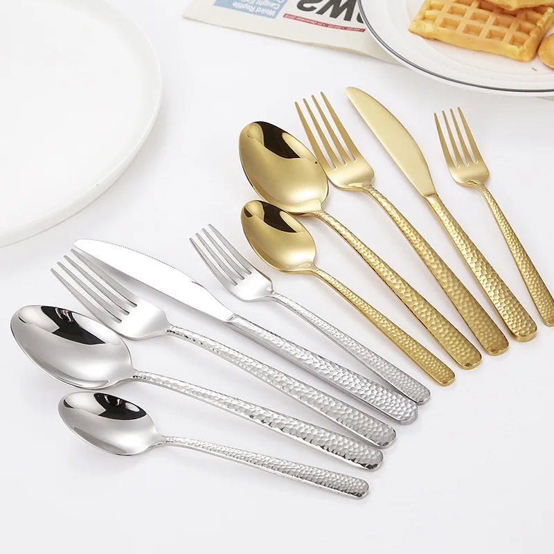 Stainless Steel Tableware Set Western Hammered Cutlery Steak Kitchen Silverware