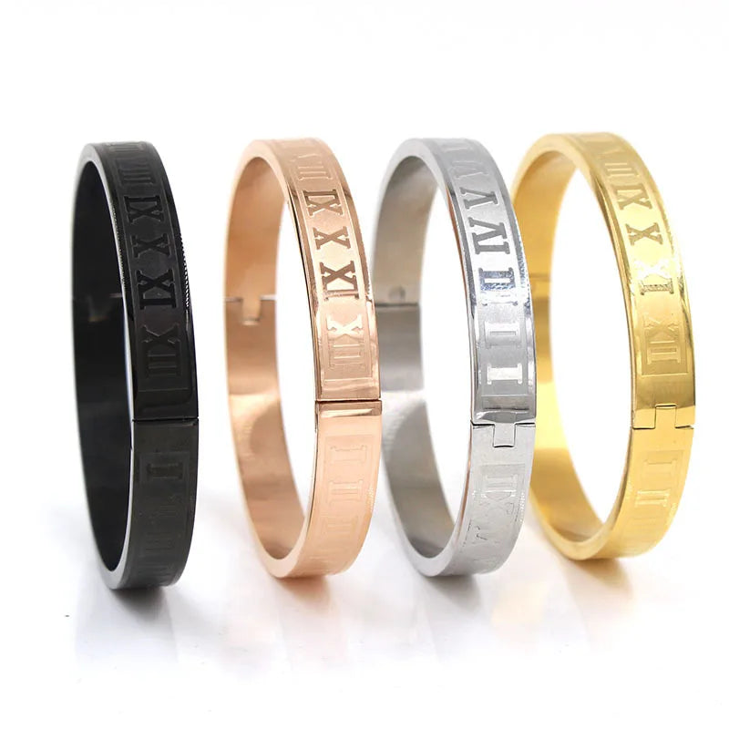 Fashion Punk Roman Numeral Stainless Steel Bracelet Gold Plated Shiny Bracelet Jewelry