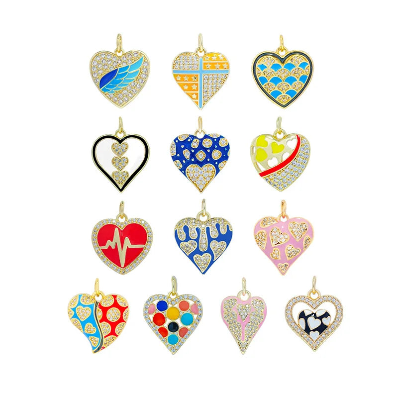 Girls Women Colored Bracelet Necklace Heart Enamel Charms for Jewelry Making
