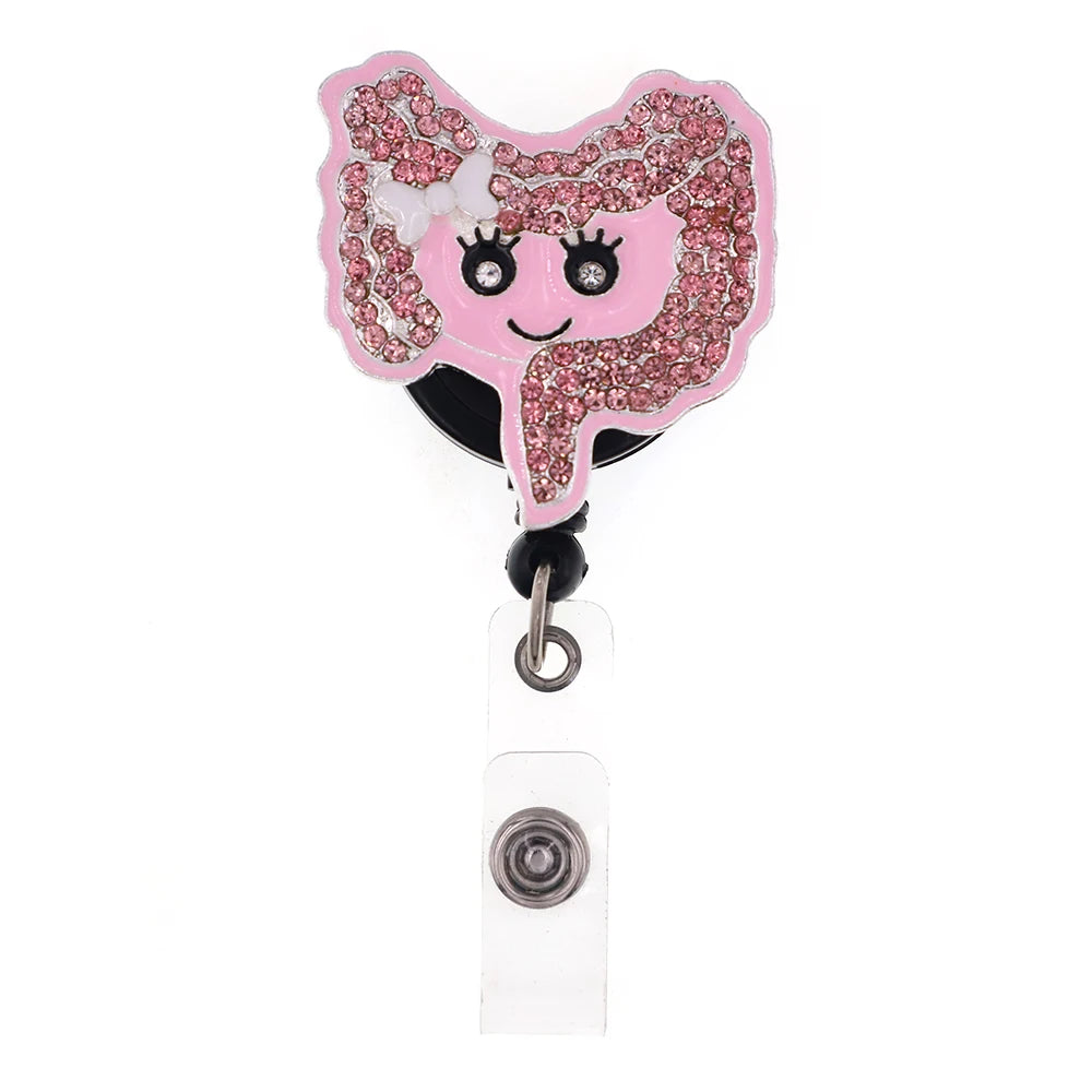 Wholesale Rhinestone Crystal Intestine Badge Holder for Nurse Accessories Retractable Badge Pull Reel