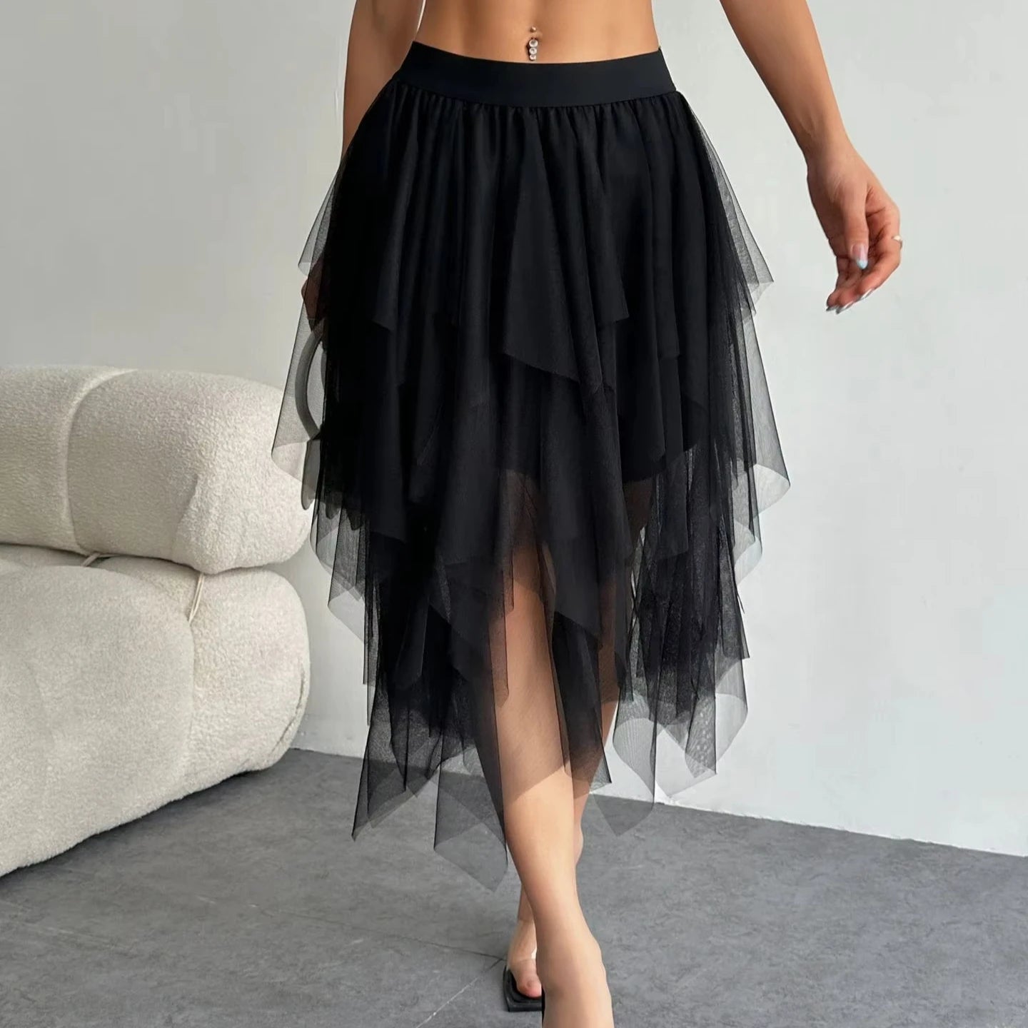 Summer Fashion High Waist Midi Mesh Skirt for Women Casual Harajuku Tulle Bottom Casual Faldas Natural Casual Woman Clothes