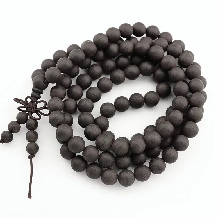 PBB1055 108 Piece Natural Black Matte Ebony Sandalwood Prayer Mala Classic Buddhism Meditation Beads Wood Jewelry