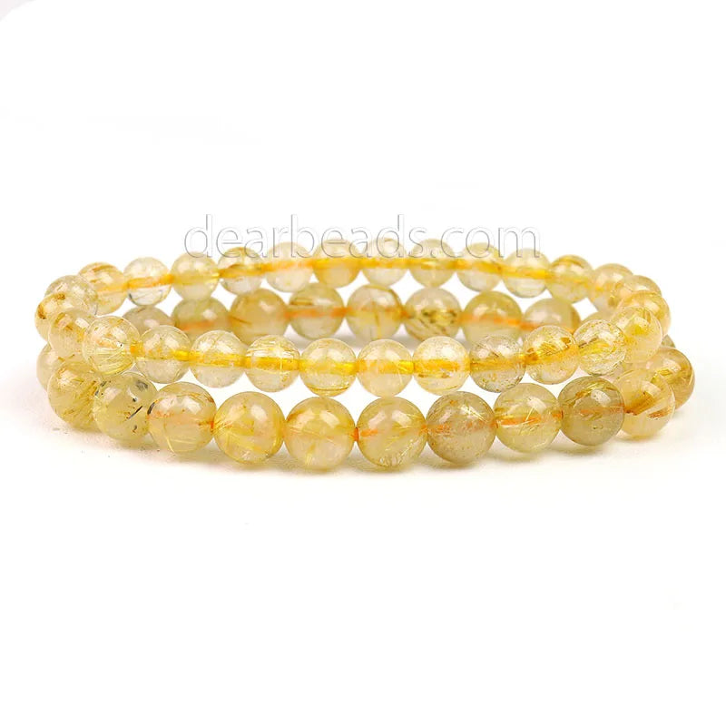 Natural 5A Gold Rutilated Quartz Beads Crystal Healing Money Crystals Bracelet Durable Stretch Cord Bracelets for Women Gift