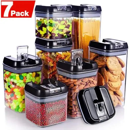 7 Pcs Silicone Seal Airtight Food Storage Jar Dry Food Pantry Box Plastic Dry Fruit Grain Storage Box