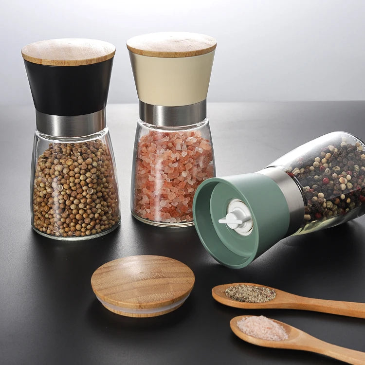 Bamboo Bottle Lid Ceramic Kitchen Seasoning Salt and Pepper Grinder Mill Wood Wooden Shaker Spice Grinder