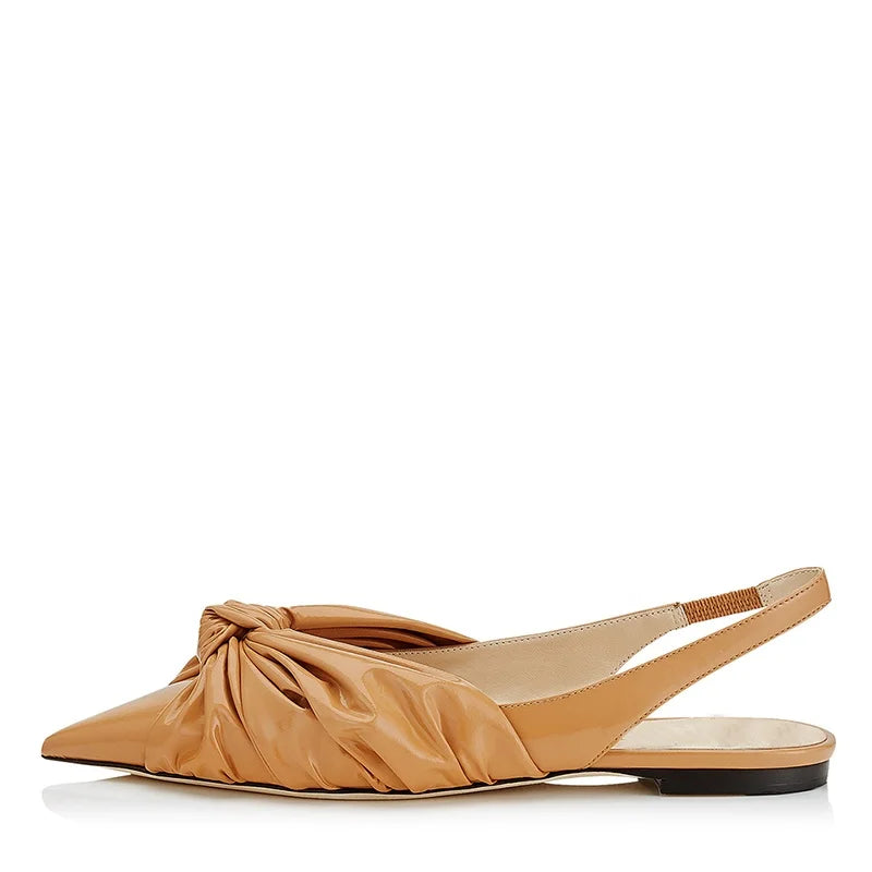 Latest Caramel Sling Back Pointed Toe Flats Women Metallic Silver Summer Shoes Comfort Ladies Red Knotted Flat Slingbacks 2019