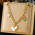 Tarnish Free Stainless Steel Heart Pearl Pendant Necklace Jewelry 18k Pvd Gold Plated Flower Butterfly Charm Necklace for Women
