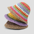 WD-A813  Colorful Handmade Crochet Raffia Bucket Visor Hat Folded Beach Sunscreen Straw Hats for Women