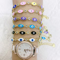 BC1393 Dainty 18k Gold Plated Enamel Multi Colored Evil Eyes & With CZ Spiritual Chain Good Luck Bracelets