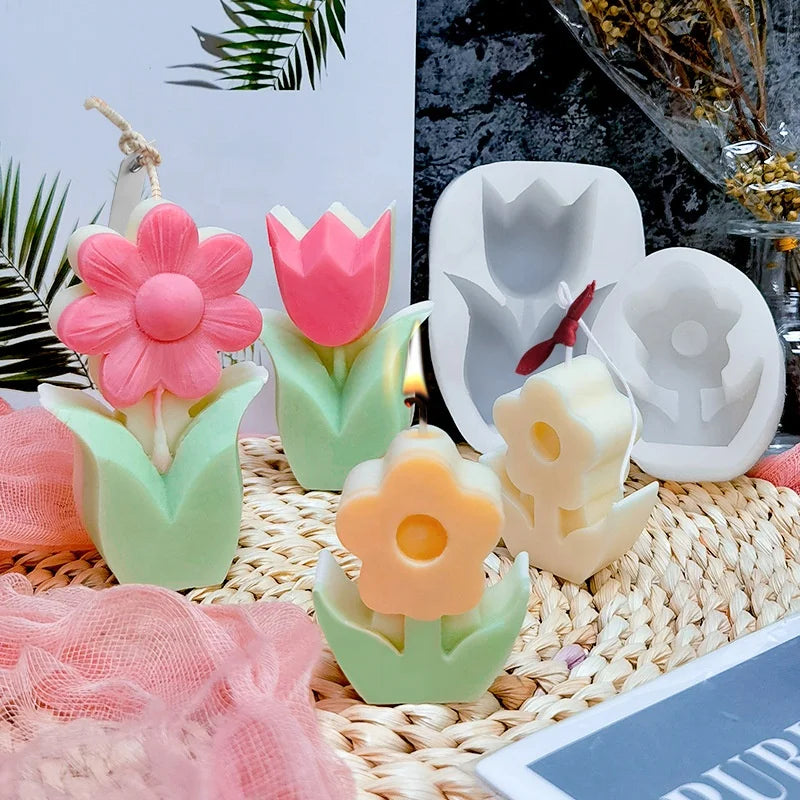 AK New Flower Aromatherapy Candle Silicone Mold 3D Flower Shape Candle Mould DIY Tulip Silicon Molds for Candle Making