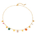 J&D Stainless Steel Chain Colorful Summer  Glass Beads Flower Heart Charms Dainty Necklace for Girls