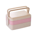 3 Layers Portable Handle Separate Grids Travel Double Lock Wheat Straw Home Tableware Lunch Box