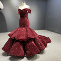 Jancember Rsm66886-2 Customized Red Elegant Tube Top Slim Shiny Puffy Ball Evening Dress