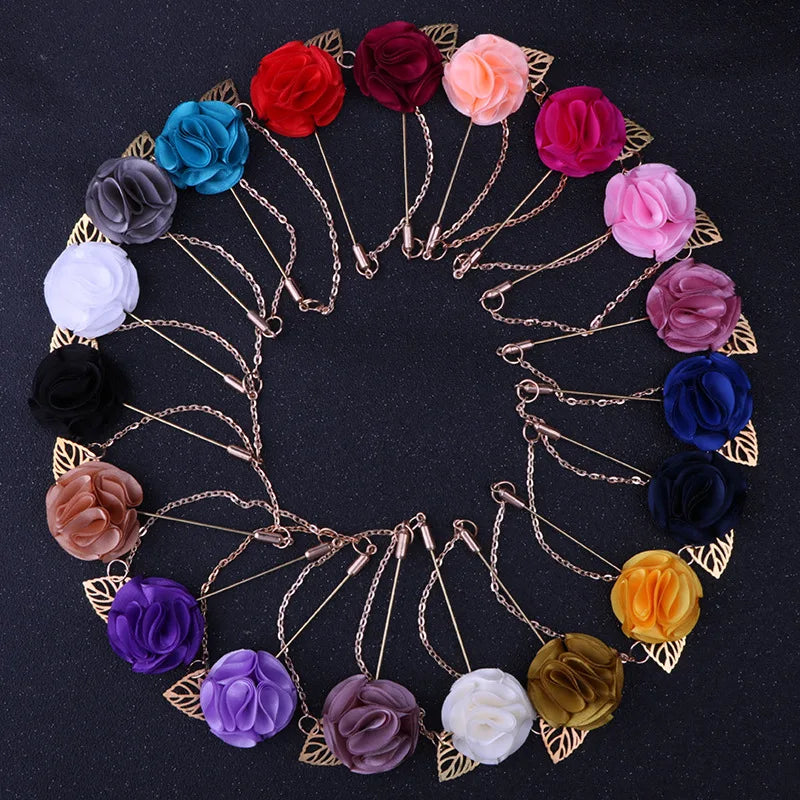 Gold Chain Flower Brooch Lapel Pin Fashion Designer Handmade Men Solid Rose Flower Brooch Lapel Pins for Men Suit Accessories