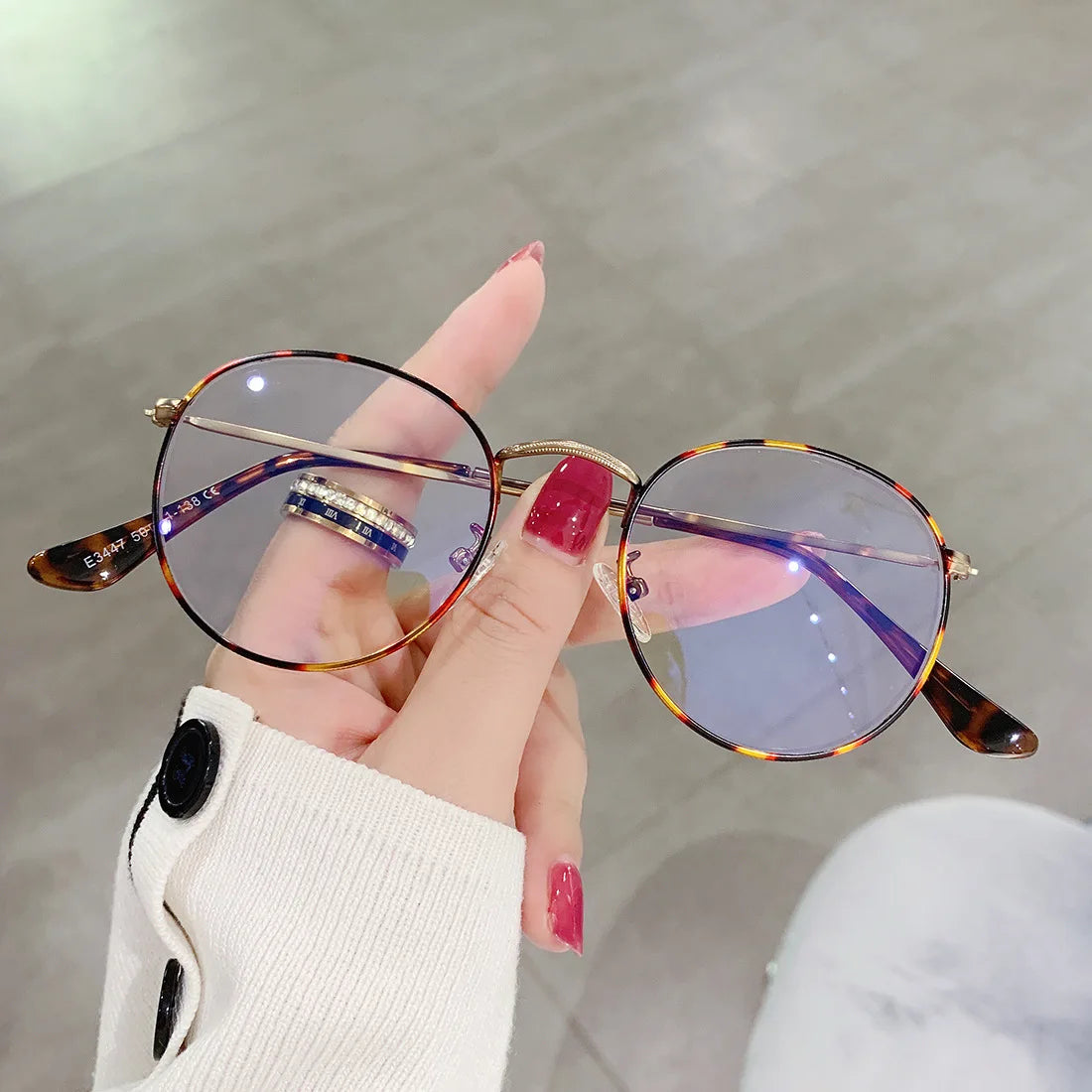 Designer Retro Brand Lightweight Alloy Round Print Full-Rim Optical Anti-Blue Light Glasses for Men Women