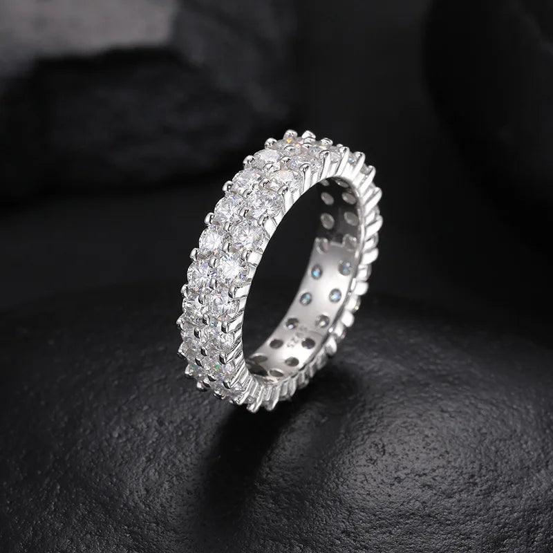 Luxury 2 Rows Moissanite Ring Pass Diamond Tester 925 Sterling Silver Shiny Fashion Jewelry Rings Moissanite Ring Men
