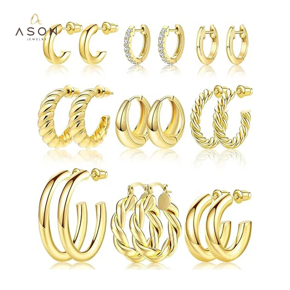 Ason Fashion Jewelry Gold Hoop Earrings for Women Twisted Huggie Hoops Earrings 18K Gold Plated for Girls Gift Lightweight MegaBDM