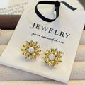 Exquisite New 3D Daisy Stud Earrings 5-6mm Natural AAAA Grade White Bread Pearl 18K/Platinum Plated Women's Jewelry Special