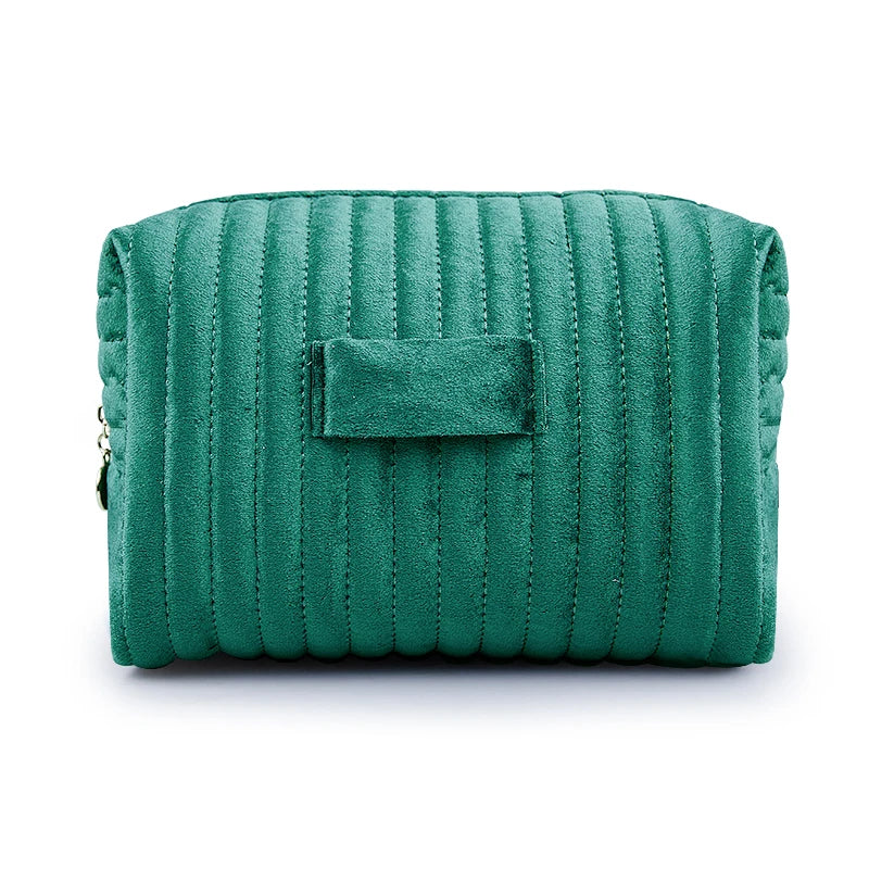 Latest Design Personalized Velvet Ruffle Makeup Organizer Pouch Bag Soft Cotton Quilted Fashion Style with Zipper Closure