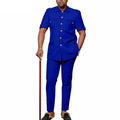 2024 Solid Color Men's Casual Top Pants Short Sleeve Pocket African Solid Groom Tuxedos Wedding Party Suits