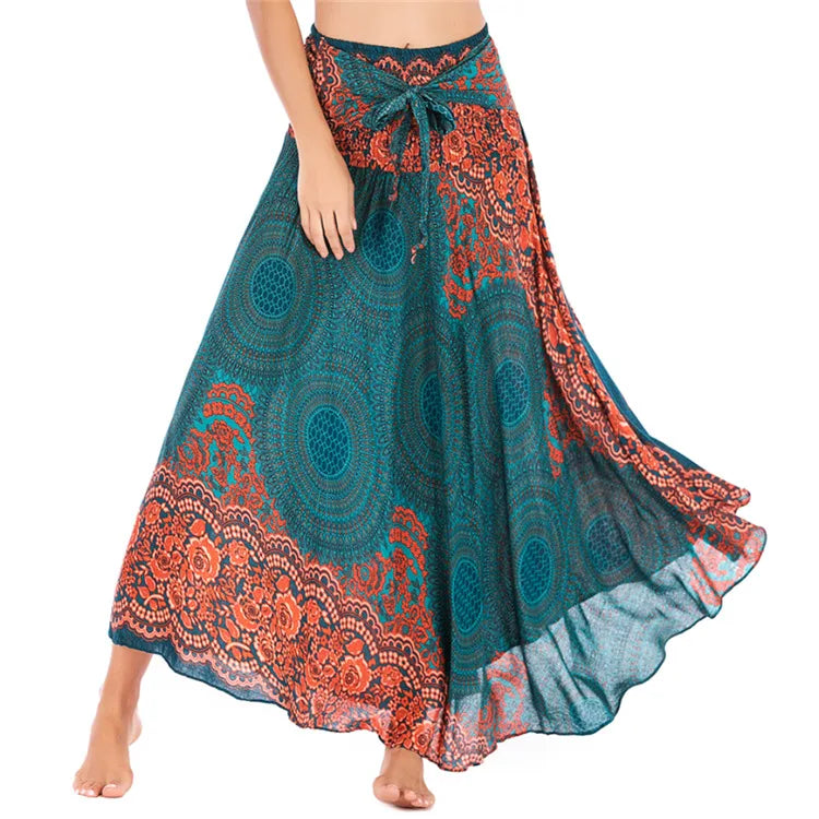 Hot Sale Classic Print Vintage Floral Bohemian Style Casual Vacation Beach Skirt for Women
