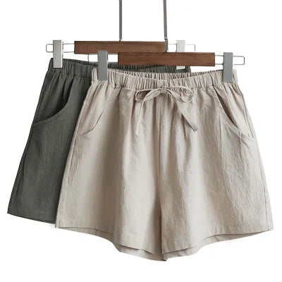 New Women's Shorts Hot Summer Casual Cotton Linen Shorts  Mid Waist Short Fashion Woman Streetwear Short Pants 819-0404