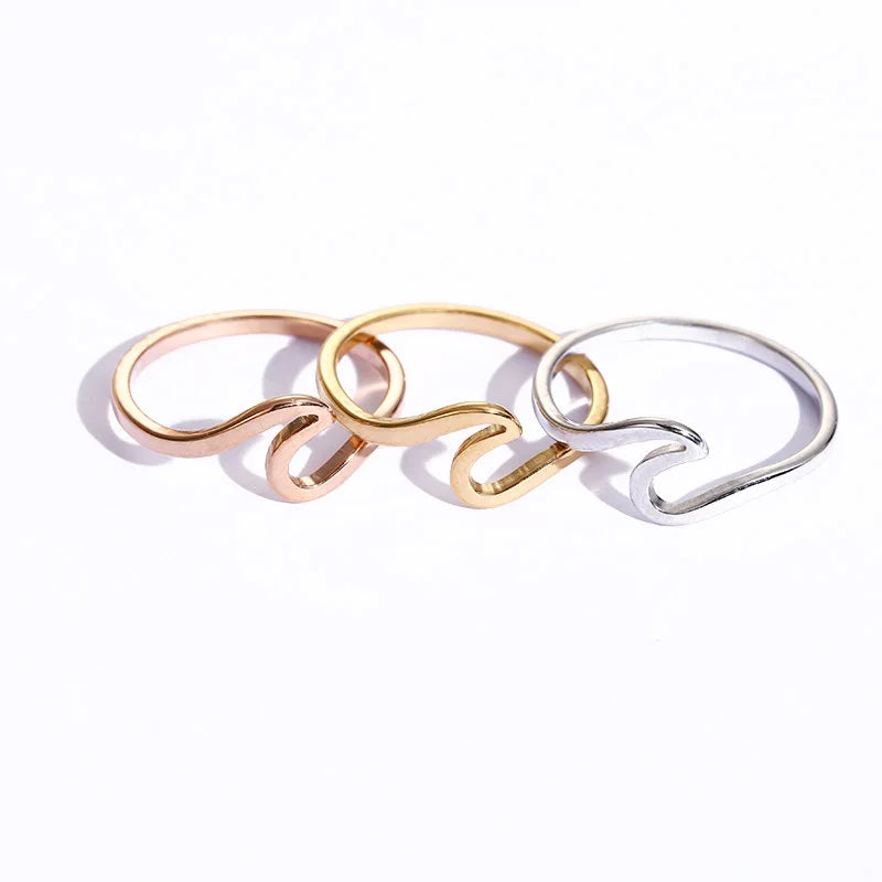 Stainless Steel New Fashion Simple Jewelry Wave Ring Women Ocean Surf Wave Ring Minimalist Rings