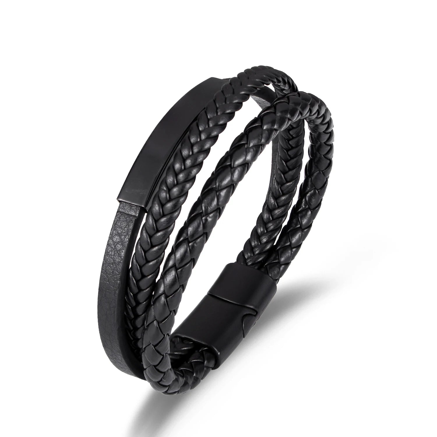 Stainless Steel Braided Bracelet Titanium Steel Magnet Buckle Multi-Layer Leather Bracelet For Men
