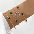 ZL-72 Fashion Jewelry Alloy Initial 4pcs Oval Round Geometric Green Diamond Metallic Circle Bracelet Kit