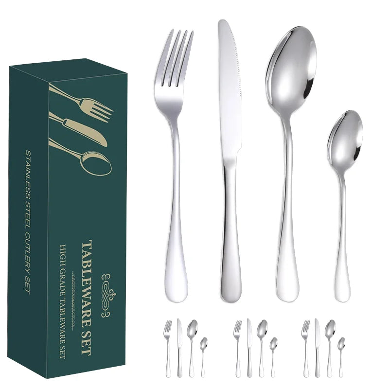16-Piece Reusable Western Style Stainless Steel Flatware Set New Product with Mirror Polish Forks Spoons Knives