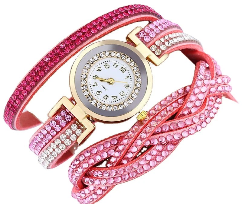 Women's Latest Fashion Personalized Twist Diamond Bracelet Watch Pointer Stainless Steel Case Acrylic Agate Band Chronograph