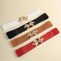 JULUN Women Elastic Alloy PU Belt Vintage Gold Bow Buckle Multi-Color Casual Fashion Accessory