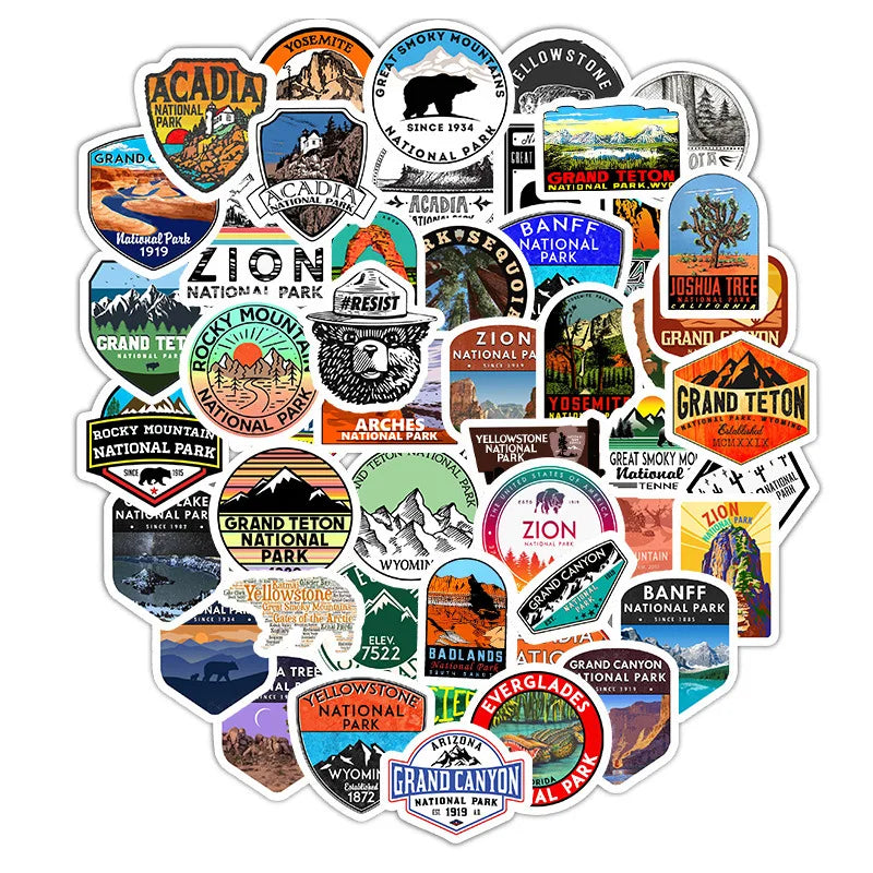 50PCS National Park ZION Mountain Waterproof Stickers 3D Graffiti Laptop Skateboard Guitar Outdoor Waterproof Stickers